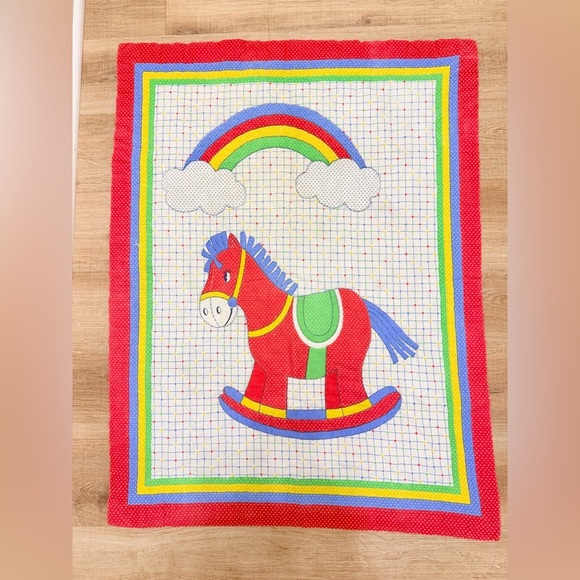 Other - Vintage rainbow rocking horse baby nursery quilt